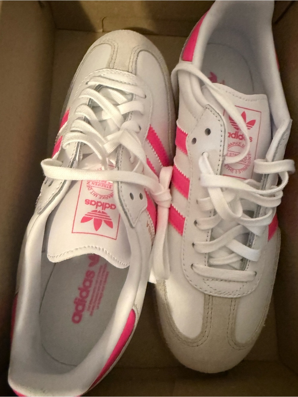 adidas Women's White Sneakers with Hot Pink Stripes